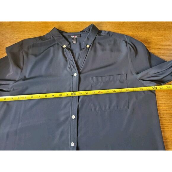 Style & Co Womens 16 Long Sleeve‎ Black Satin Top Button Up Tunic XL Career - Picture 6 of 8